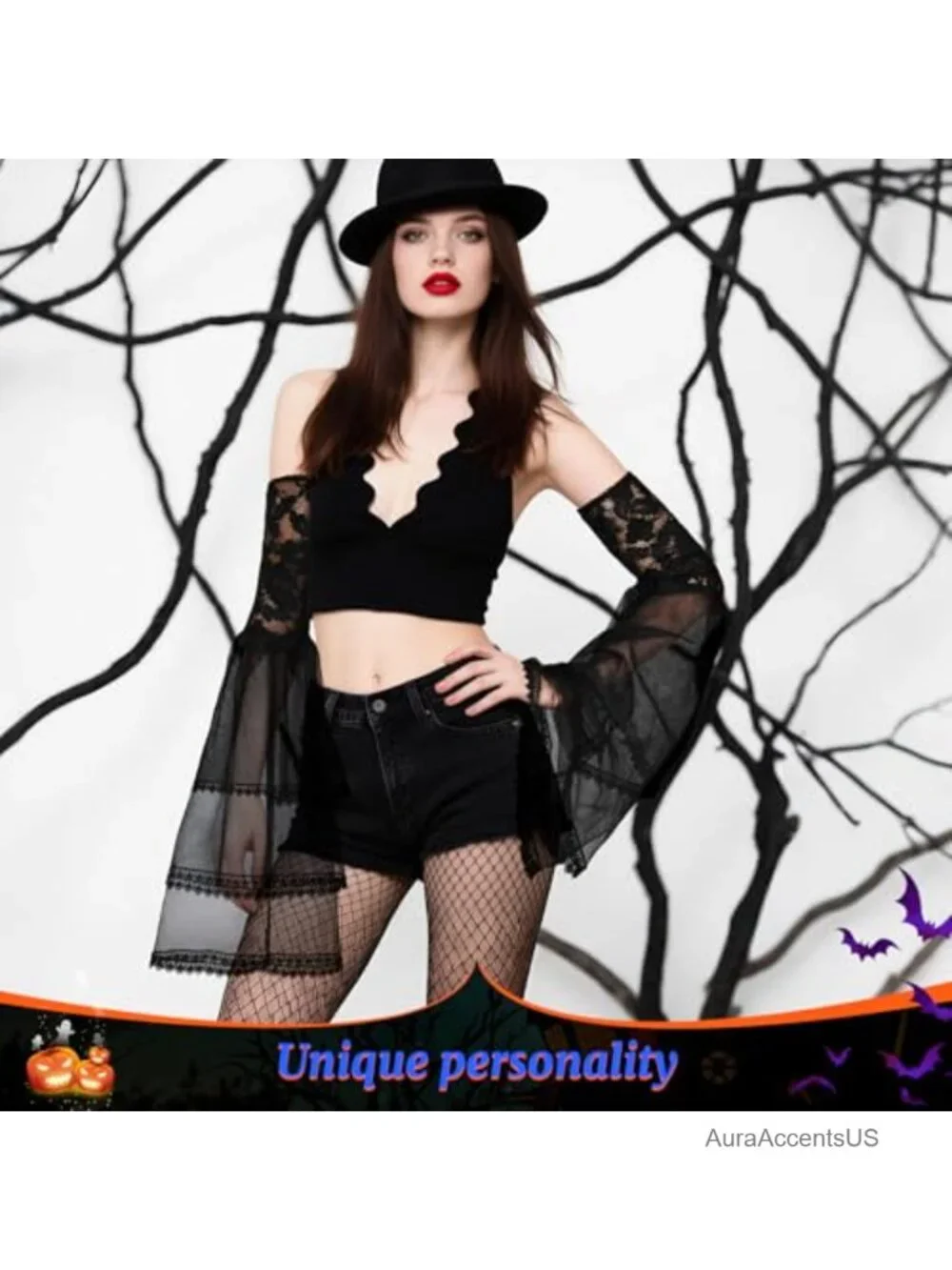 Detachable Lace Arm Sleeves Gloves Gothic Wedding Halloween Vampire Costume